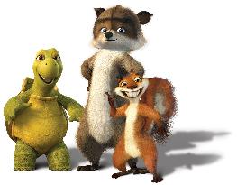 Pictured: From left ? Verne the Turtle, RJ the Raccoon and H