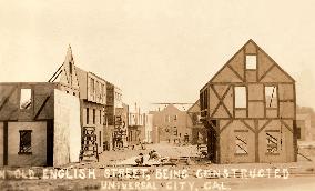 An old English street, being constructed at UNIVERSAL CITY,