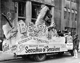 A decorated lorry which toured London advertising THE BEAST