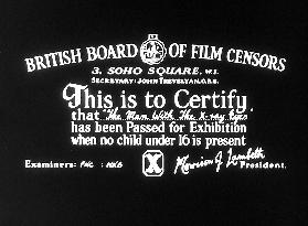 A censor's certificate for THE MAN WITH THE X-RAY EYES