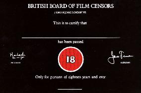 CENSOR'S CERTIFICATE for an 18 film incorporated here as par