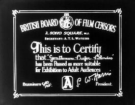 BRITISH CENSOR'S CERTIFICATE FOR GENTLEMEN PREFER BLONDES