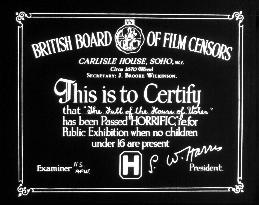 BRITISH CENSOR'S CERTIFICATE FOR THE FALL OF THE HOUSE OF US