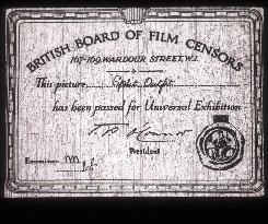 BRITISH CENSOR'S CERTIFICATE FOR THE SPLIT OUTFIT