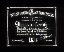 Censor's certificate for War Of The Worlds