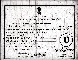 A much projected censor's certificate dated 1965 for a trail
