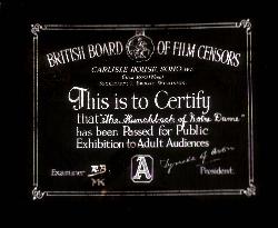 BRITISH BOARD OF FILM CENSORS A CERTIFICATE