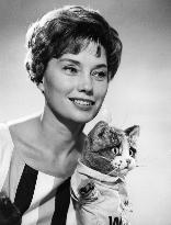 TV PRESENTER MURIEL YOUNG WITH PUPPET PUSSY CAT WILLUM