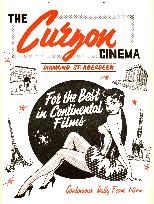 A window card advertising THE CURZON CINEMA,15 DIAMOND STREE