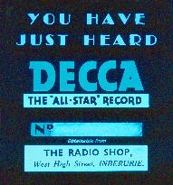 CINEMA ADVERTISING SLIDE promoting Decca Records and a shop