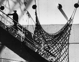 A gangway against a ship - Manchester Docks, 1960