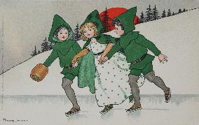 Christmas children skating by Florence Hardy