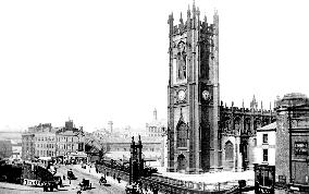 Manchester, Cathedral from Grosvenor Hotel 1889
