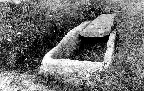 Crantock, Stone coffin in the churchyard 1894