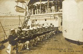 Japan - Drill for Japanese Sailors on deck of HIJMS Asama