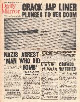 Japanese liner Terukuni Maru sinks after hitting German mine