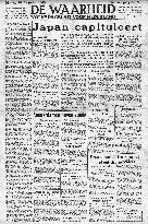 1945 De Waarheid (Holland) Japan surrenders and VJ Day