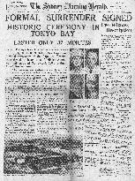 1945 Sydney Morning Herald (Australia) Japan signs surrender