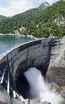 Annual water discharge begins at Kurobe Dam