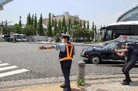 Traffic control drill near main press center for Tokyo Games