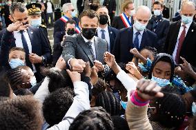 Emmanuel Macron Visits A Primary School - Melun