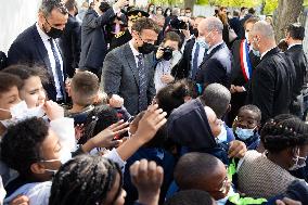 Emmanuel Macron Visits A Primary School - Melun