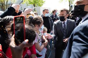 Emmanuel Macron Visits A Primary School - Melun
