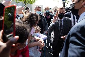 Emmanuel Macron Visits A Primary School - Melun