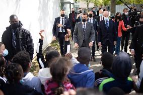 Emmanuel Macron Visits A Primary School - Melun
