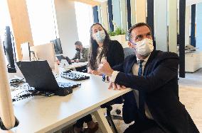 Olivier Veran visiting the crisis unit of the Regional health agency - saint Denis