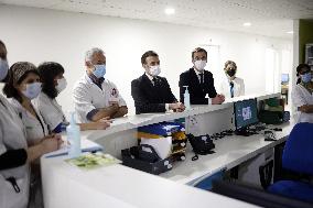 French President Emmanuel Macron visits Poissy/Saint Germain en Laye hospital