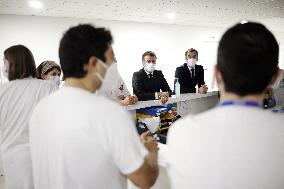 French President Emmanuel Macron visits Poissy/Saint Germain en Laye hospital