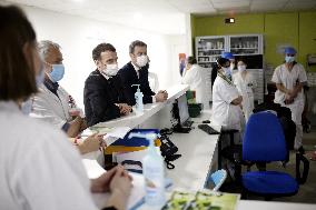 French President Emmanuel Macron visits Poissy/Saint Germain en Laye hospital