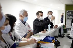 French President Emmanuel Macron visits Poissy/Saint Germain en Laye hospital