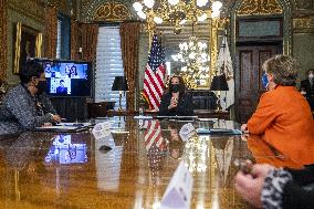 US Vice President Kamala Harris meets with labor leaders