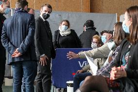 President Macron Visits a Vaccination Center - Valenciennes