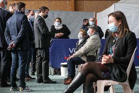 President Macron Visits a Vaccination Center - Valenciennes