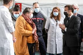 President Macron Visits a Vaccination Center - Valenciennes