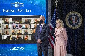 US President Joe Biden participates in an event to mark Equal Pay Day
