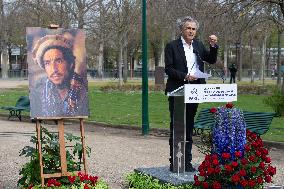 Commemorative plaque in honor of the Afghan commander Ahmad Shah Massoud - Paris