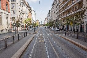 Empty streets and closed shops in Milan