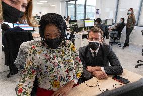 Macron visits a Social security insurance center - Creteil