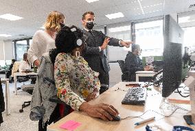 Macron visits a Social security insurance center - Creteil