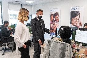 Macron visits a Social security insurance center - Creteil