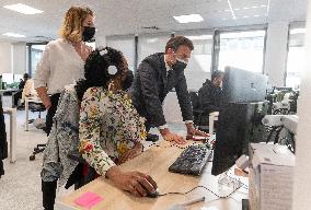 Macron visits a Social security insurance center - Creteil