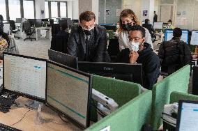 Macron visits a Social security insurance center - Creteil