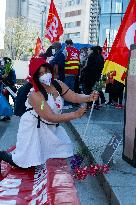 Printemps staff protest in front of Italy 2 - Paris