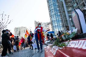 Printemps staff protest in front of Italy 2 - Paris