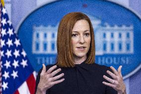 White House Press Secretary Jen Psaki briefs members of the media