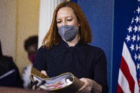 White House Press Secretary Jen Psaki briefs members of the media